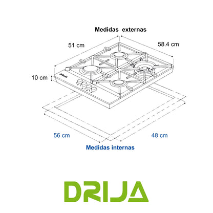 ESTUFA A GAS VITRO-CERAMICA 58.4 CM, 4 QUEMADORES ITALIANO (TOSCANA 60)