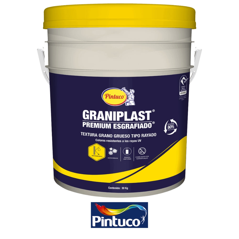 PINTURA TEXTURIZADA GRANO GRUESO TIPO RAYADO GRANIPLAST PREMIUM ESGRAFIADO 30401 BLANCO TANQUE 4 GL 30 KG