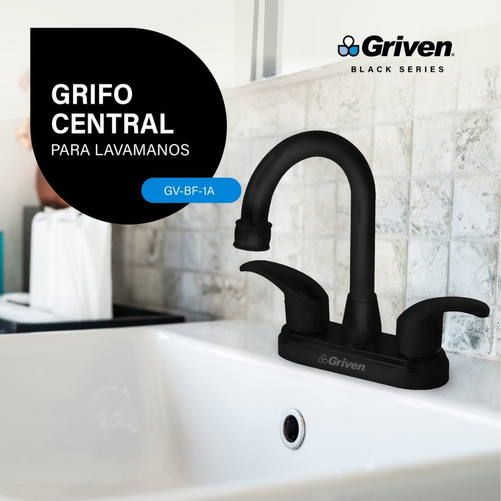 LLAVE DOBLE DE LAVAMANOS CUELLO TIPO BAR NEGRO GRIVEN GV-BF-1A