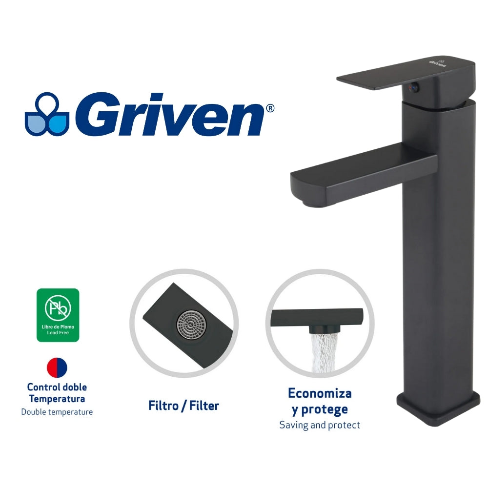 LLAVE MONOMANDO DE LAVAMANOS CUELLO ALTO GRIVEN GV-TMBF-SQ-3-8