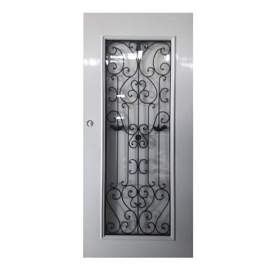 PUERTA DE METAL CON BASTIDOR DE MADERA 1 PANEL 3 PIES X 7 PIES BLANCA CON VIDRIO MAS HIERRO  METALPRO