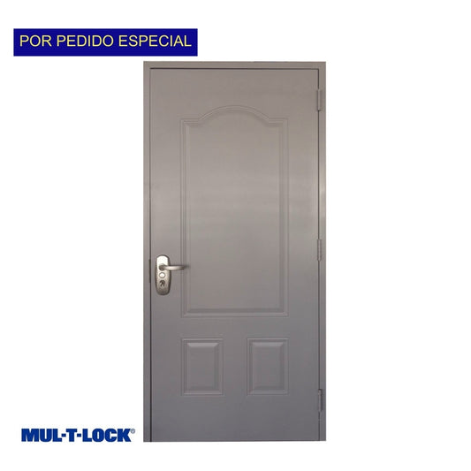 PUERTA DE SEGURIDAD 3 PANELES CON MARCO 3 PIES X 7 PIES GRIS IZQUIERDA CON CERRADURA PLATEADA SECUREMAX
