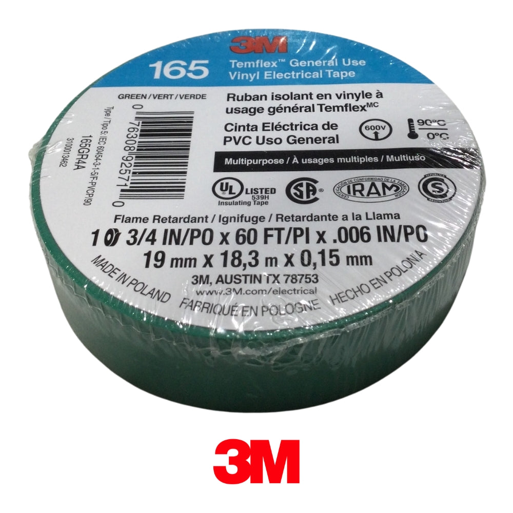 TAPE ELECTRICO TEMFLEX VERDE 3/4 PULGADAS X 60 PIES 3M