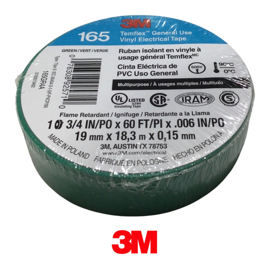 TAPE ELECTRICO TEMFLEX VERDE 3/4 PULGADAS X 60 PIES 3M