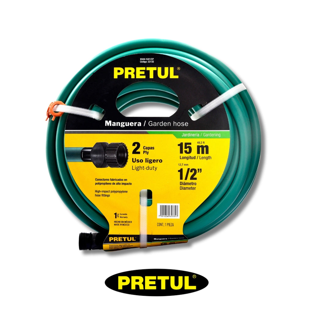 MANGUERA PRETUL 3 CAPAS 1/2 PULGADAS X 50 PIES (15M)