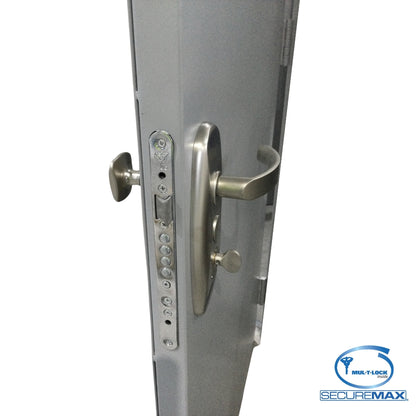 PUERTA DE SEGURIDAD LISA CON MARCO 3 PIES X 7 PIES GRIS DERECHA CON CERRADURA PLATEADA SECURE MAX