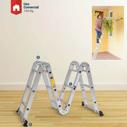 ESCALERA MULTIPOSICIONES USO COMERCIAL ALUMINIO 13 PIES 150 KG C-2096-13/C-2391-13 SCALA