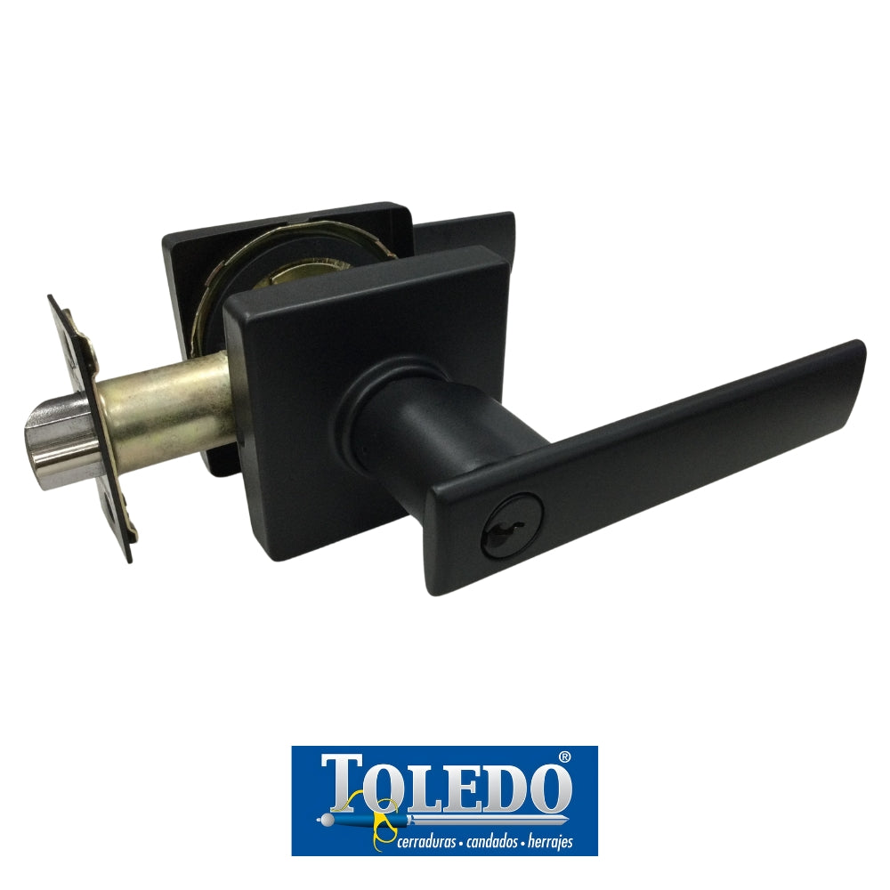 CERRADURA LEVER MODELO LUGO LLAVE/BOTÓN (RECÁMARA) ACABADO NEGRO