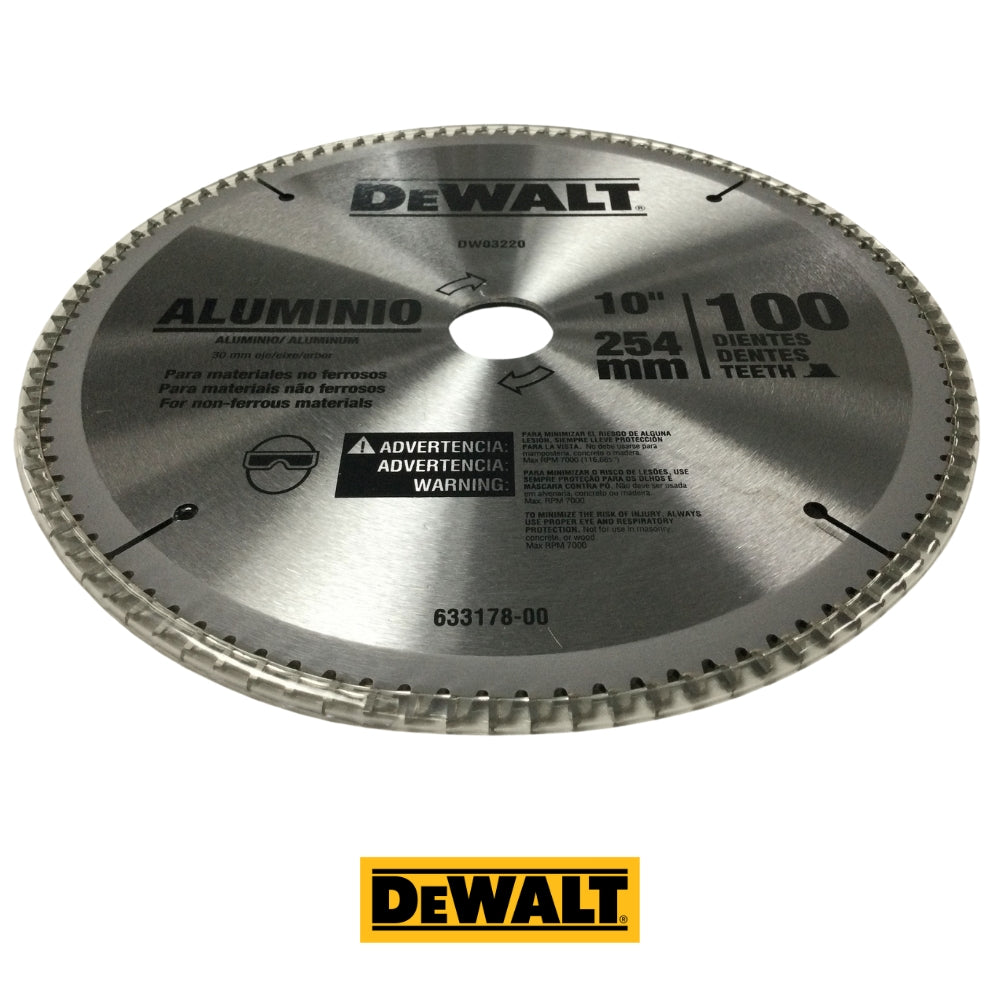 DISCO CORTE ALUMINIO  10 PULGADAS X 5/8 PULGADAS  100D  DW03220 DEWALT