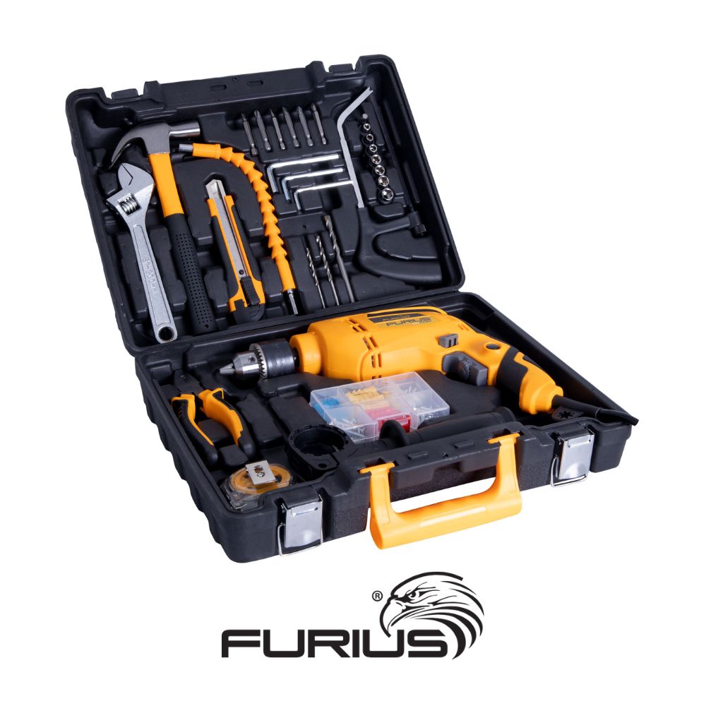 TALADRO PERCUTOR 1/2 550 W FURIUS + SET DE ACCESORIOS