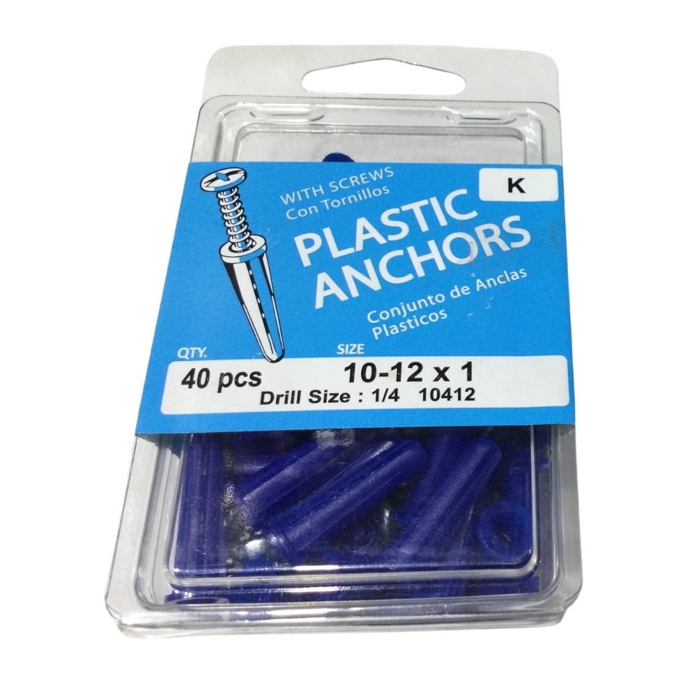 KIT DE ANCLAJES PLASTICOS CON TORNILLOS #10 A #12 x 1 PULGADAS