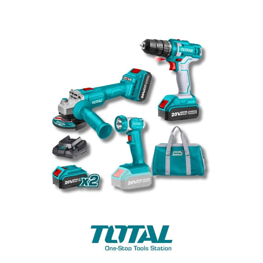 COMBO INALÁMBRICO TOTAL TALADRO + FLEXIBLE + LÁMPARA UTCKLI20418