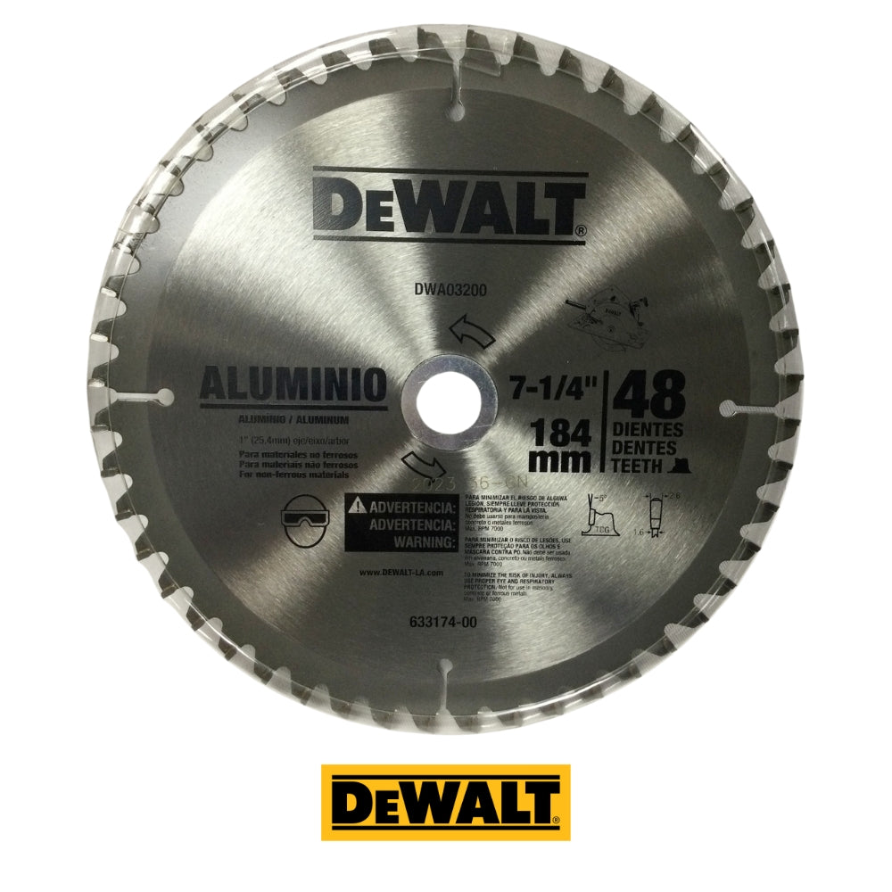 DISCO CORTE ALUMINIO  7 1/4 PULGADAS X 5/8 PULGADAS 48D DW03200 DEWALT
