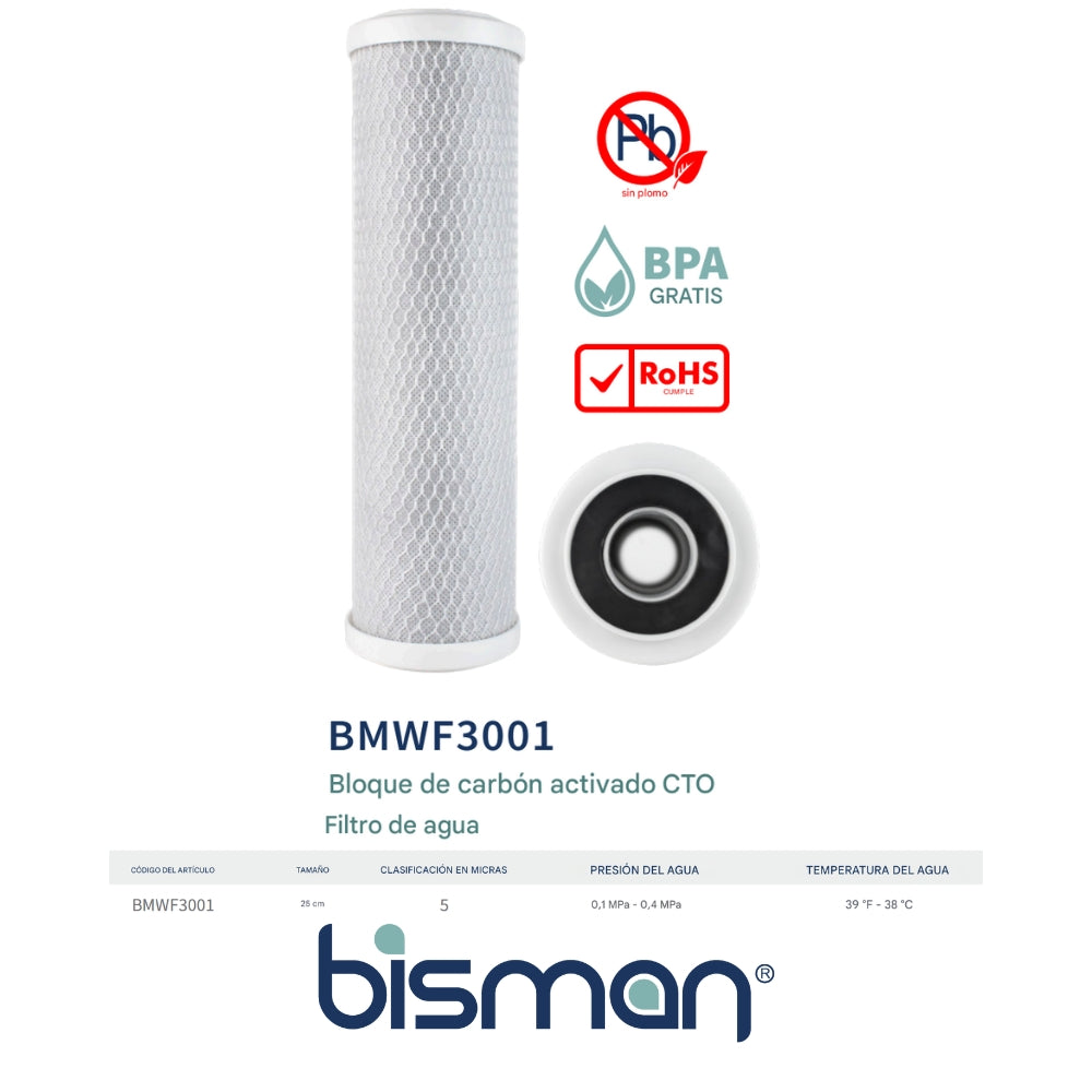 REPUESTO FILTRO DE AGUA DE CARBÓN ACTIVADO EN BLOQUE CTO-10