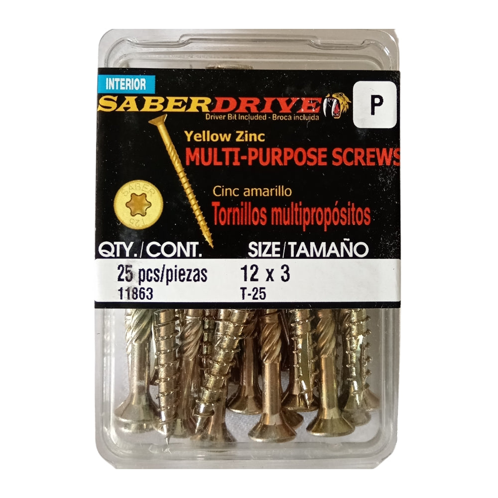 TORNILLO PARA MADERA CABEZA TORX INT ZINC AMARILLO #12 x 3 PULGADAS