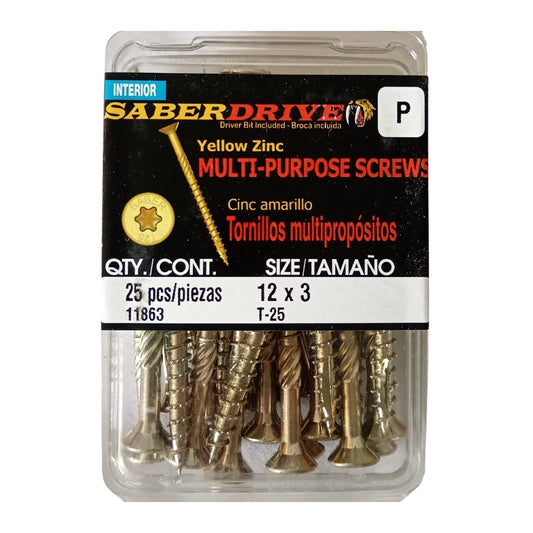 TORNILLO PARA MADERA CABEZA TORX INT ZINC AMARILLO #12 x 3 PULGADAS