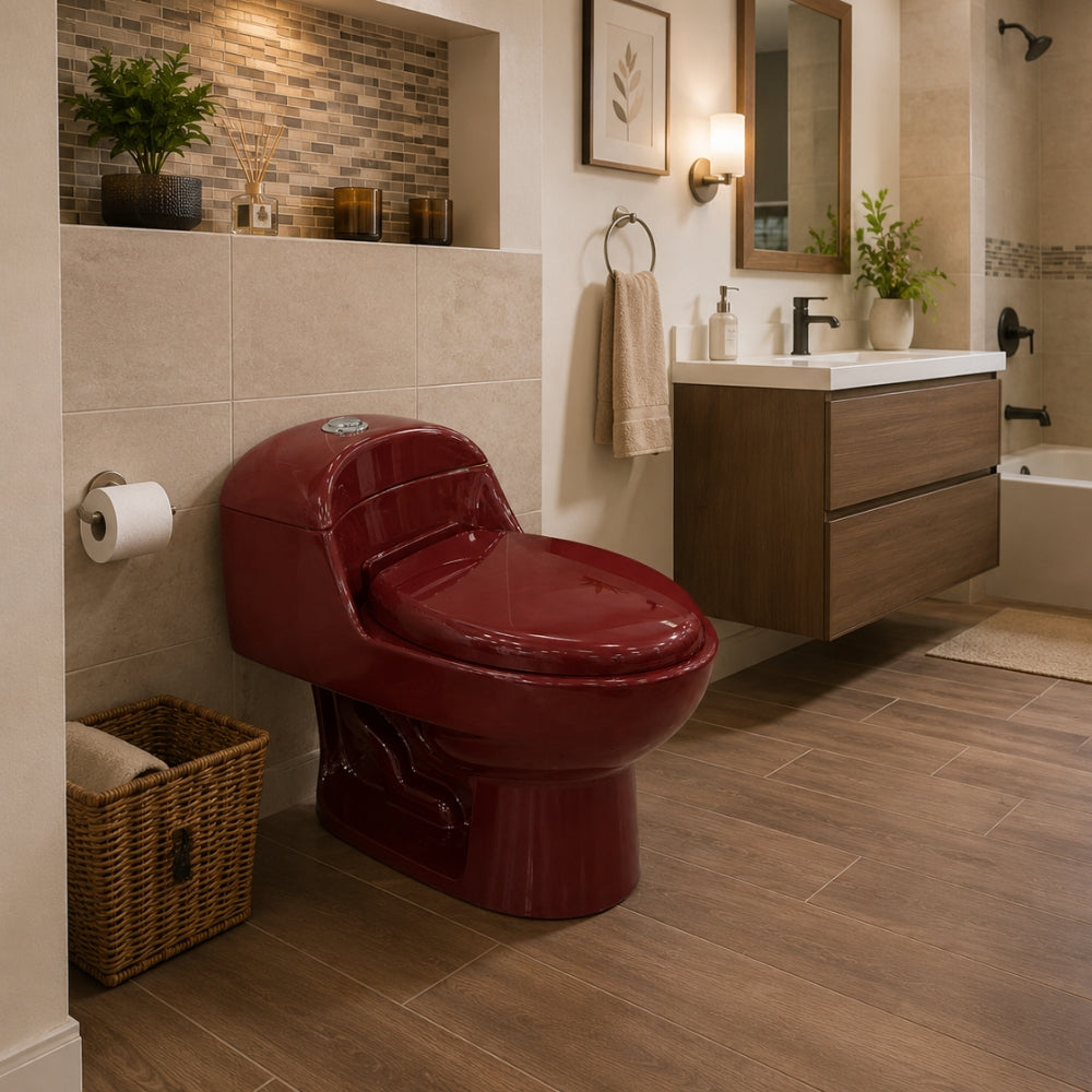 INODORO UNA PIEZA ELONGADO COLOR ROJO VINO BALTIC SR-1002