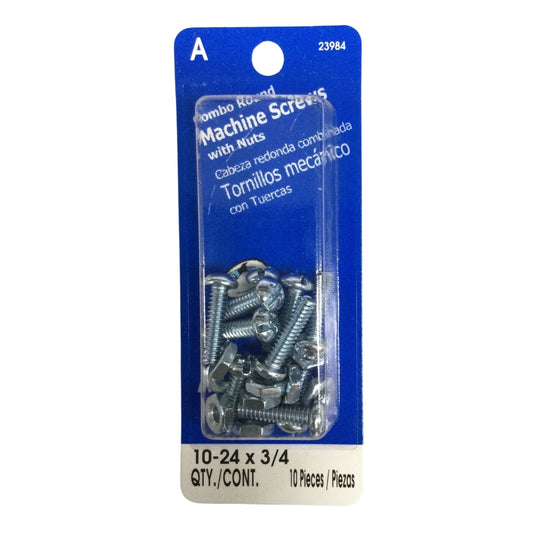 TORNILLO DE MAQUINA ZINCADO CAB REDONDA COMBO N°10-24 x 3/4 PULGADAS ROSCA ESTANDAR