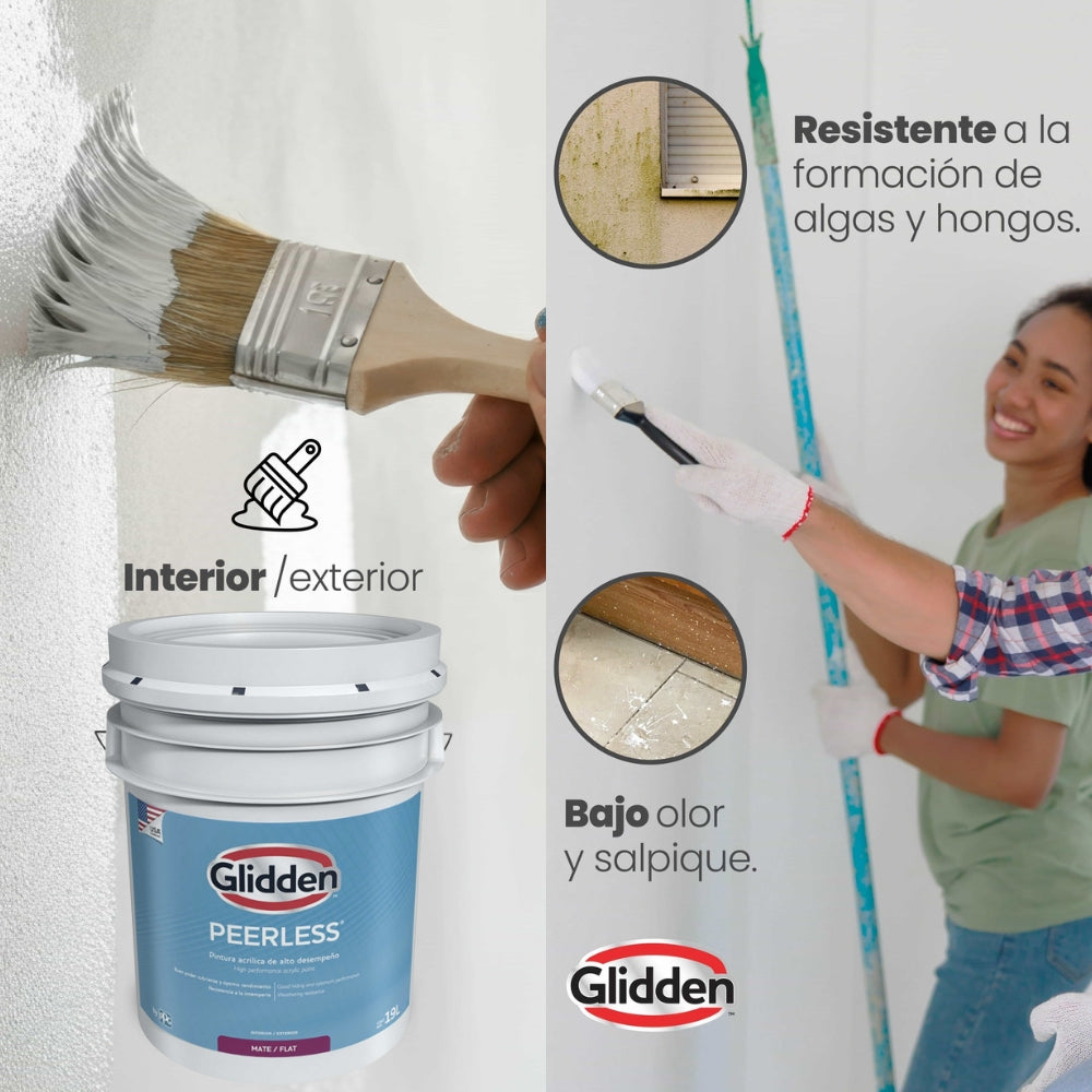 PINTURA PEERLESS ACRILICA MATE BLANCO 5 GALONES 19A0275810 GLIDDEN