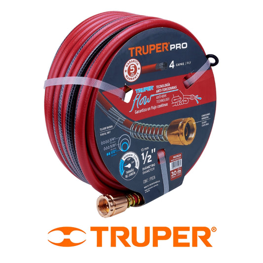MANGUERA  TRUPER 4 CAPAS SUPER REFORZADA 1/2 IN X 100 PIES USO PROFESIONAL