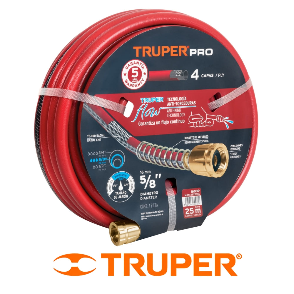 MANGUERA  TRUPER 4 CAPAS SUPER REFORZADA 5/8 IN X  65 PIES USO PROFESIONAL