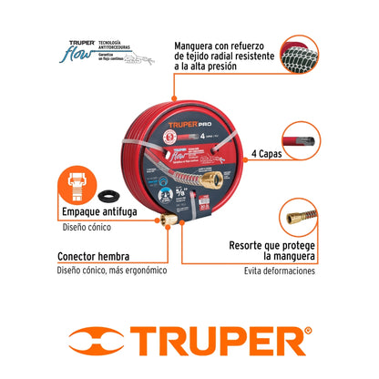 MANGUERA  TRUPER 4 CAPAS SUPER REFORZADA 5/8 IN X 100 PIES USO PROFESIONAL