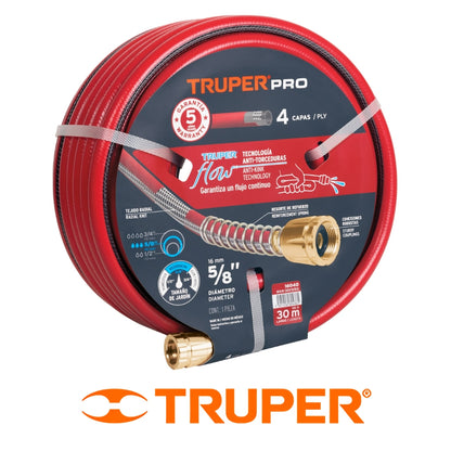 MANGUERA  TRUPER 4 CAPAS SUPER REFORZADA 5/8 IN X 100 PIES USO PROFESIONAL