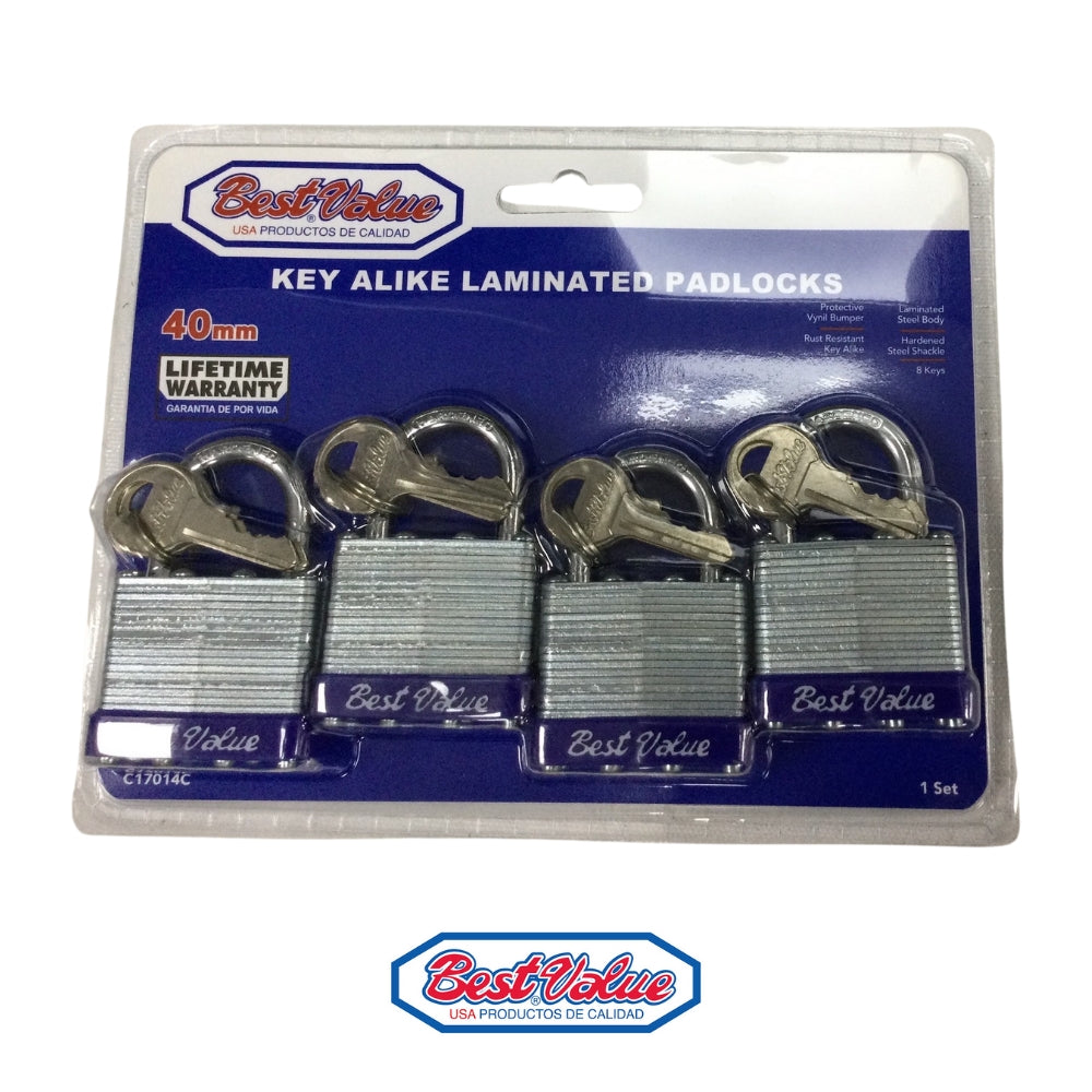 CANDADO LAMINADO 40MM BV (4PCS) KEYALIKE
