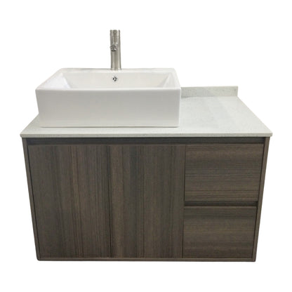 MUEBLE DE BAÑO EN PLYWOOD LAMINADO AEREO CON LAVAMANO Y GRIFERIA 2 PUERTAS + 2 GAVETAS 0.90X0.52X0.55 M COLOR MADERA YK201-C4 MOD. YKL-V005-PLY