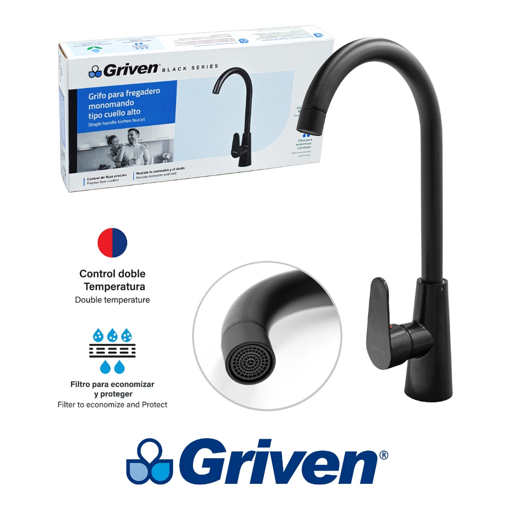 LLAVE MONOMANDO DE FREGADOR NEGRO GRIVEN A367-BF602-3-8