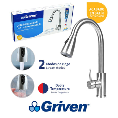 LLAVE MONOMANDO DE FREGADOR SATIN GRIVEN A367-SH8800-3-8