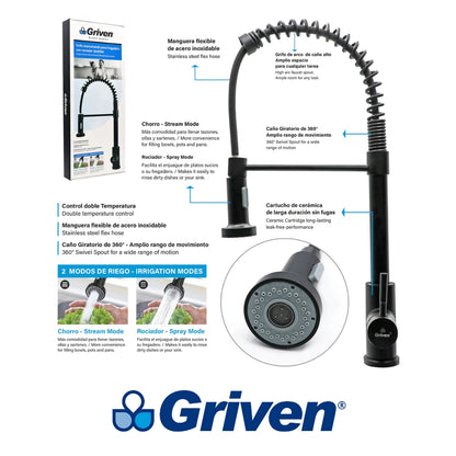 LLAVE MONOMANDO DE FREGADOR NEGRO GRIVEN A367-BF-8805B-3-8