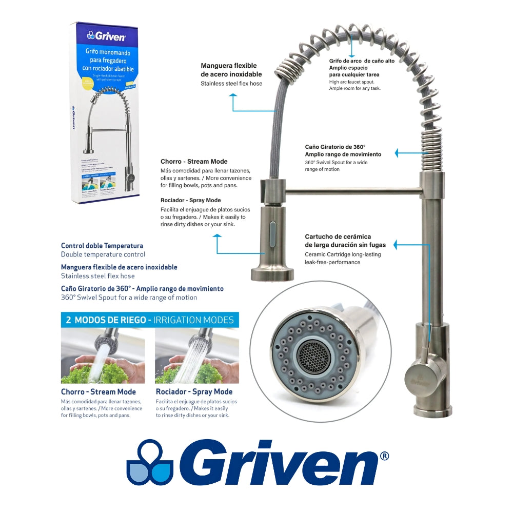 LLAVE MONOMANDO DE FREGADOR SATIN GRIVEN A367-MY-8805-3-8