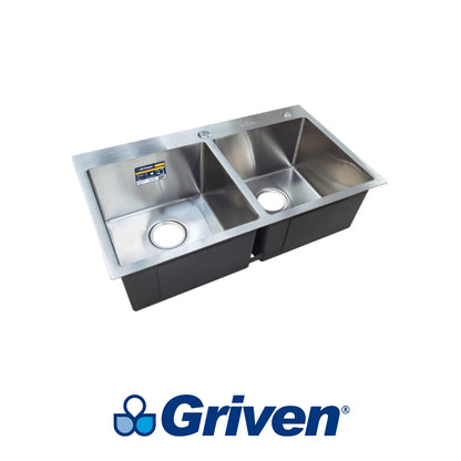 FREGADOR DE SOBREPONER DOBLE DE ACERO INOXIDABLE 72X45x22 CM GRIVEN GRV-7845A2