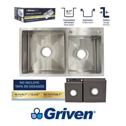 FREGADOR BAJO MESA DOBLE DE ACERO INOXIDABLE 78X45x22 CM GRIVEN GRV-7845D