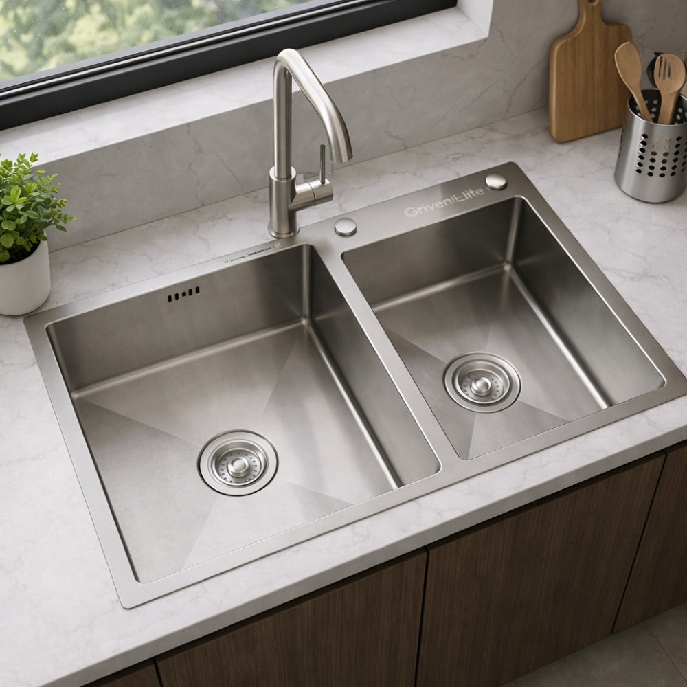 FREGADOR BAJO MESA DOBLE DE ACERO INOXIDABLE 78X45x22 CM GRIVEN GRV-7845D