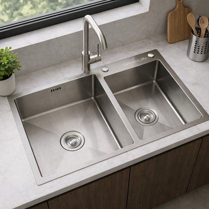 FREGADOR BAJO MESA DOBLE DE ACERO INOXIDABLE 78X45x22 CM GRIVEN GRV-7845D