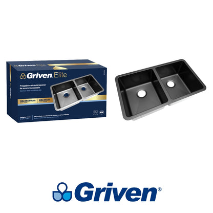 FREGADOR DE SOBREPONER DOBLE DE ACERO INOXIDABLE 80X45x23 CM GRIVEN GRV-80X45