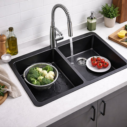 FREGADOR DE SOBREPONER DOBLE DE ACERO INOXIDABLE 80X45x23 CM GRIVEN GRV-80X45
