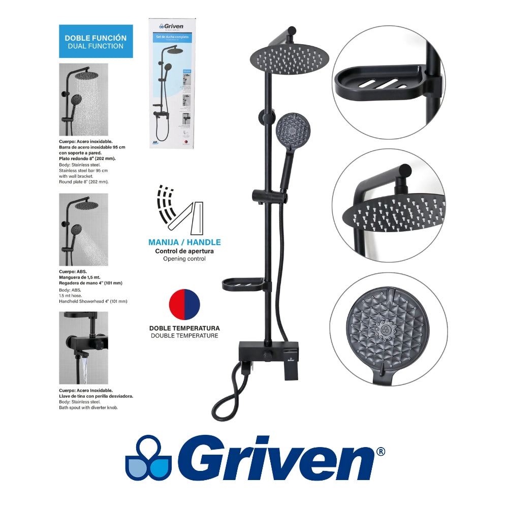 SET DE DUCHA NEGRA GRIVEN A367-SH-8T-B1