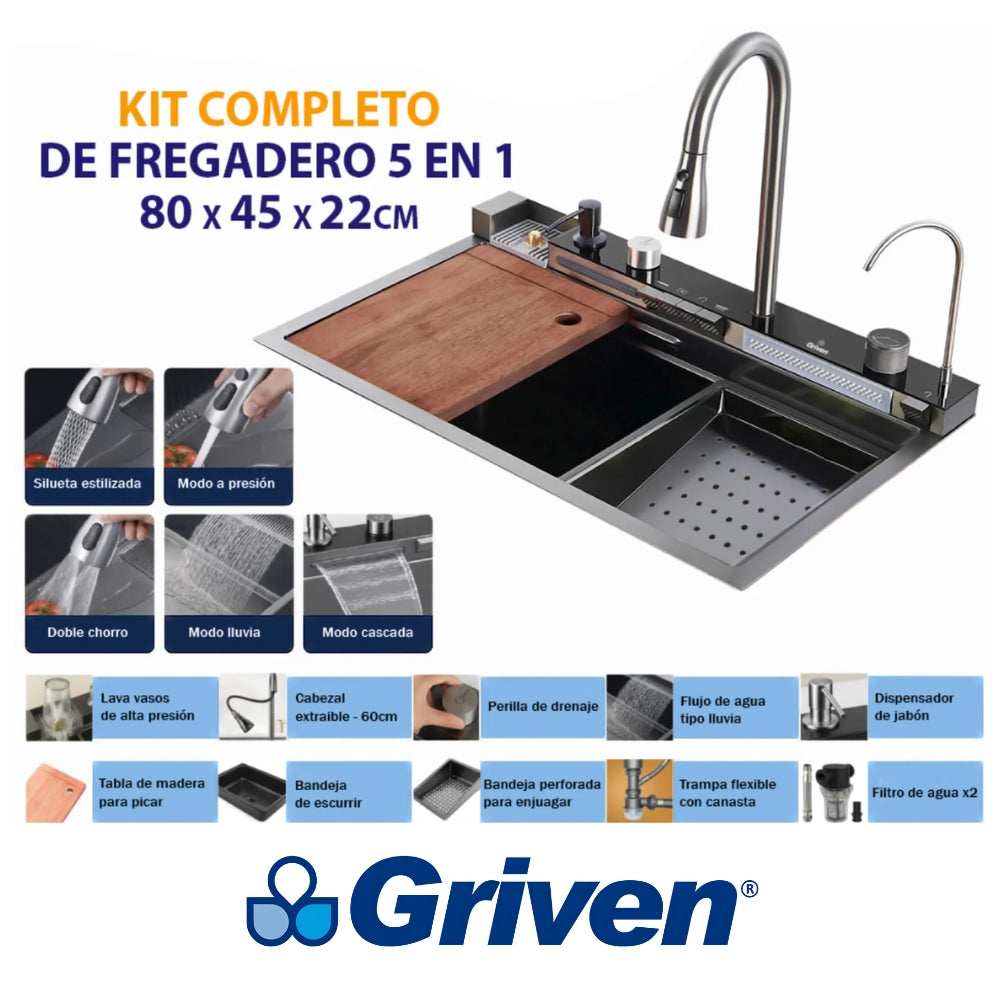 FREGADOR DE COCINA MULTIFUNCION 80X45X22 CM GRV-KSF-8045-3-8