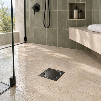 DESAGUE DE PISO CON BOTON DE DRENAJE COLOR NEGRO 4X4 A367-BL-10