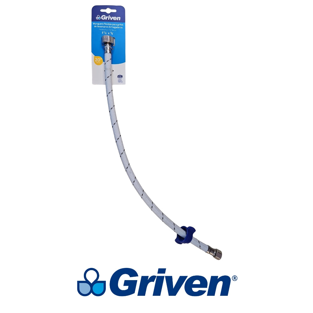 TUBO DE ABASTO FLEXIBLE LAVAMANOS/FREGADOR 1/2 IN X 3/8 IN X 20 IN A367-HSB20 GRIVEN