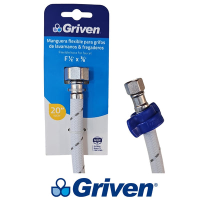 TUBO DE ABASTO FLEXIBLE LAVAMANOS/FREGADOR 1/2 IN X 3/8 IN X 20 IN A367-HSB20 GRIVEN