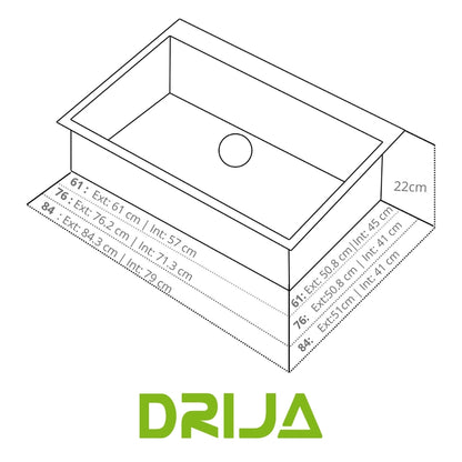 FREGADOR DRIJA SENCILLO DE ACERO INOXIDABLE SATINADO 84CM DE LUJO (BOLONIA 84)