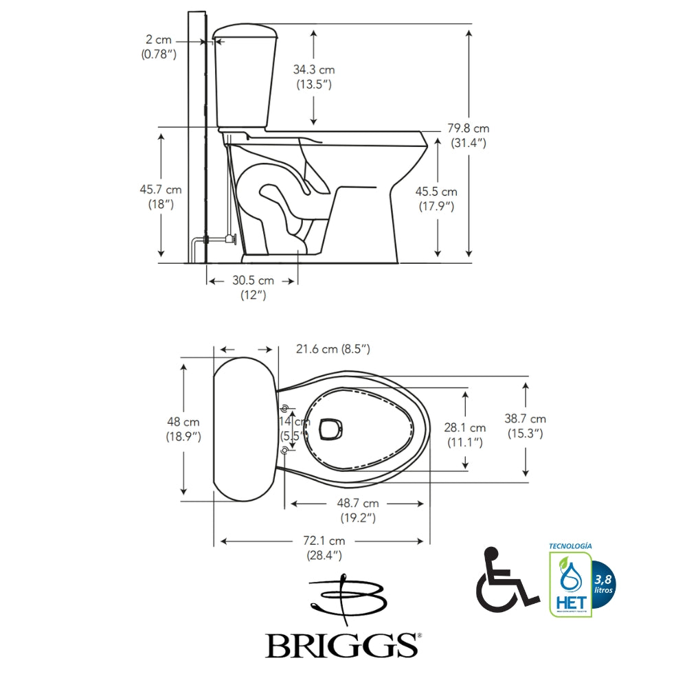 INODORO DOS PIEZAS ELONGADO COLOR BONE MAXIMA PLUS BRIGGS