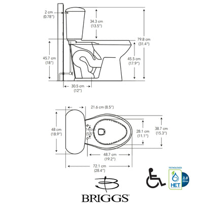 INODORO DOS PIEZAS ELONGADO COLOR BONE MAXIMA PLUS BRIGGS
