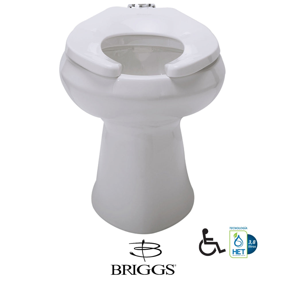 TAZA DE FLUXOMETRO CARLTON ADA HET CON SPUD METÁLICO Y ASIENTO SIN TAPA BRIGGS COLOR BLANCO