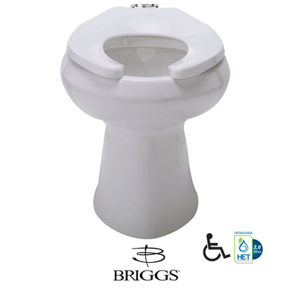 TAZA DE FLUXOMETRO CARLTON ADA HET CON SPUD METÁLICO Y ASIENTO SIN TAPA BRIGGS COLOR BLANCO