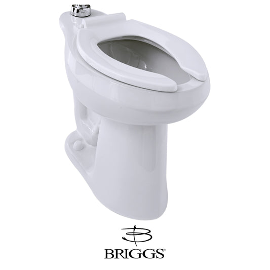 TAZA DE FLUXOMETRO CARLTON ADA HET CON SPUD METÁLICO Y ASIENTO SIN TAPA BRIGGS COLOR BLANCO